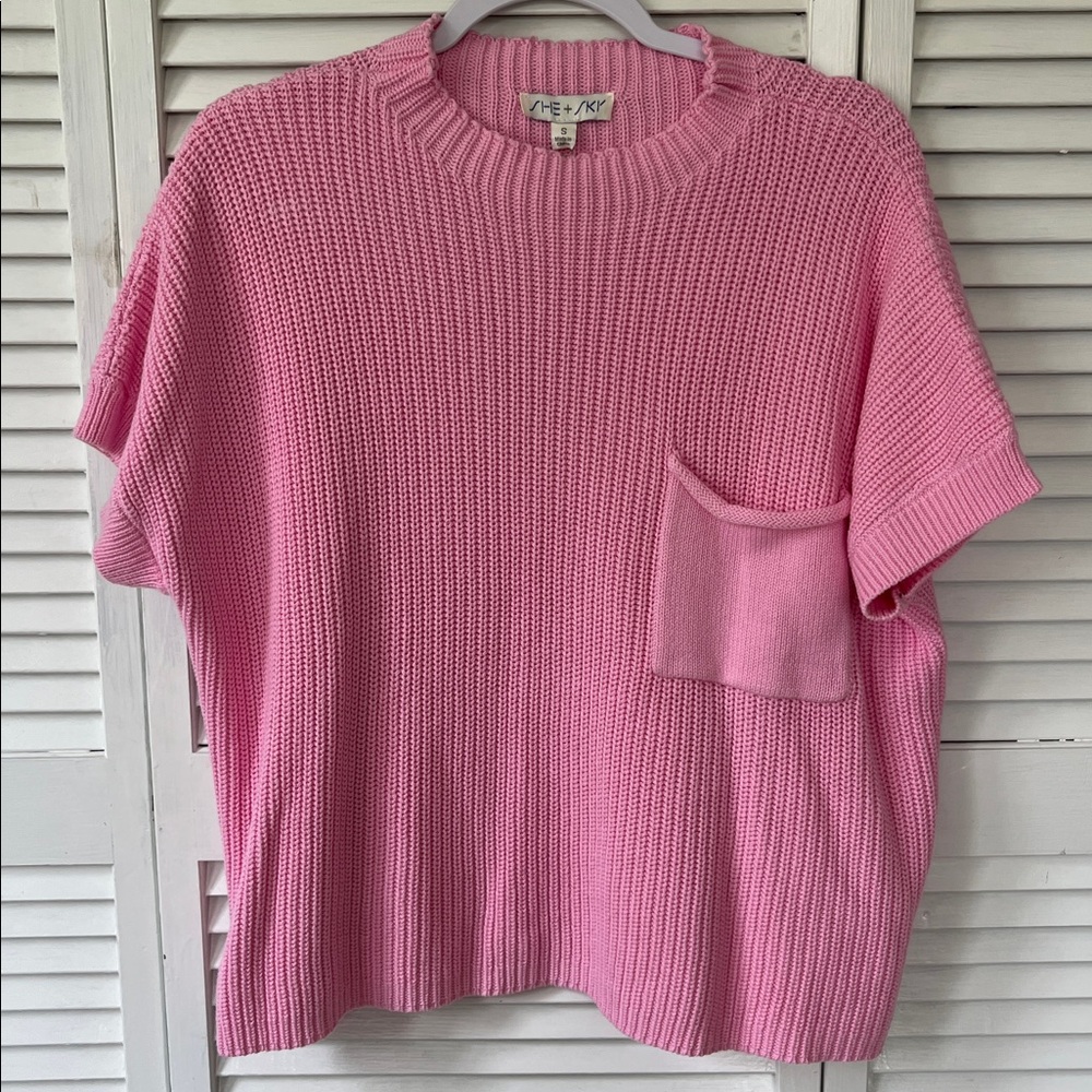 Pink Knit Short Sleeve Sweater